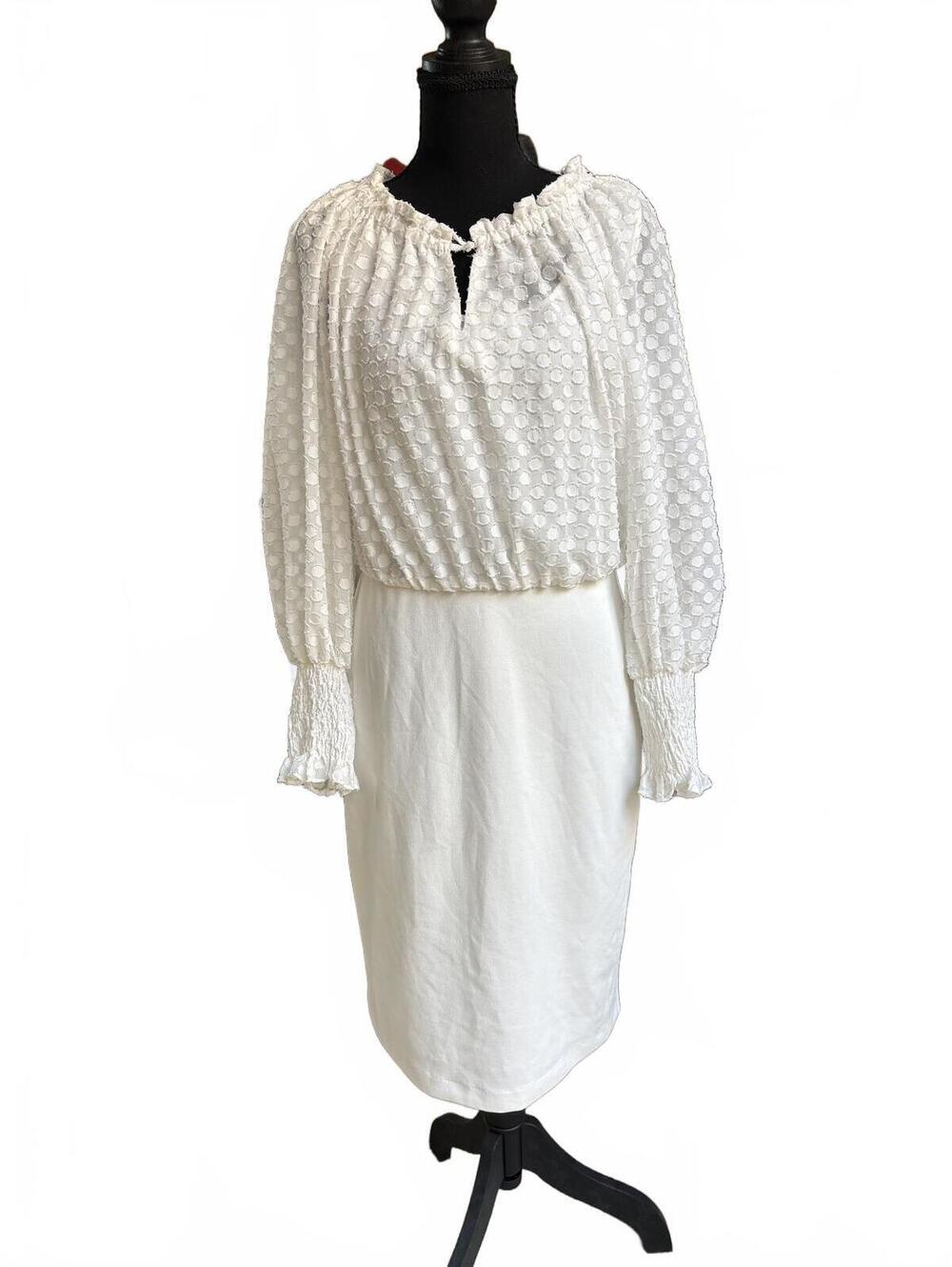 Shelby & Palmer White Textured Long Sleeve Dress Size 6 Y2k